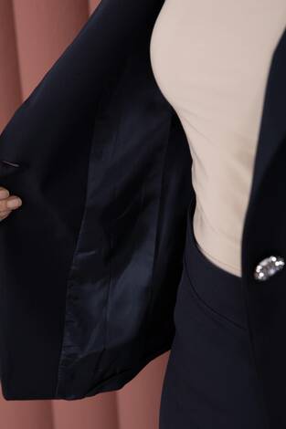 Business Blazer Ceket Etek İkili Takım Lacivert - Thumbnail