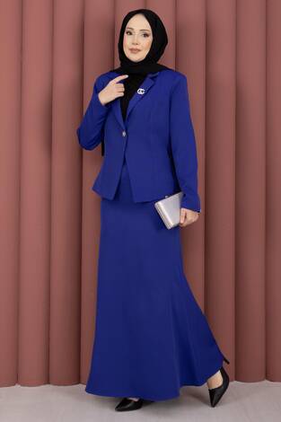 Business Blazer Ceket Etek İkili Takım Saks