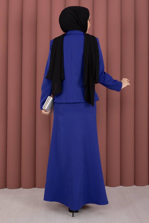 Business Blazer Ceket Etek İkili Takım Saks - 6