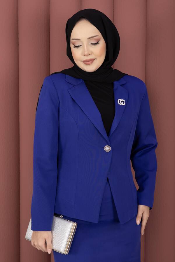 Hp - Business Blazer Ceket Etek İkili Takım Saks (1)