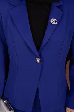 Business Blazer Ceket Etek İkili Takım Saks - Thumbnail