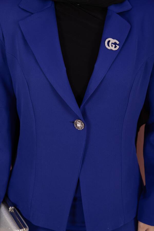 Business Blazer Ceket Etek İkili Takım Saks - 4