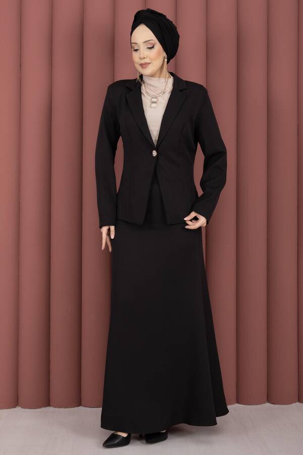 Business Blazer Ceket Etek İkili Takım Siyah - 3