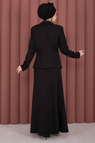 Business Blazer Ceket Etek İkili Takım Siyah - Thumbnail