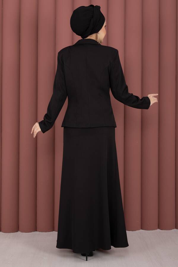 Business Blazer Ceket Etek İkili Takım Siyah - 6