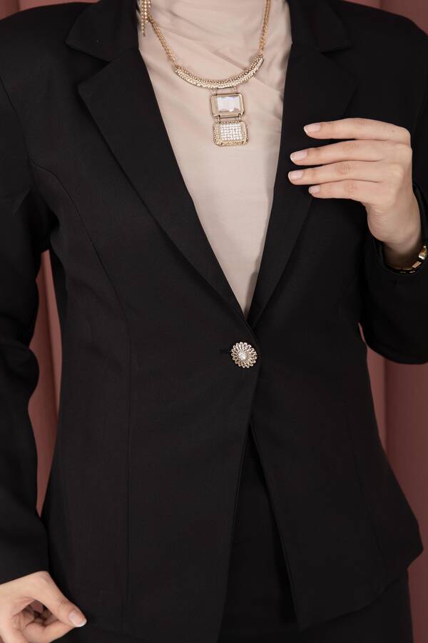 Business Blazer Ceket Etek İkili Takım Siyah - 4