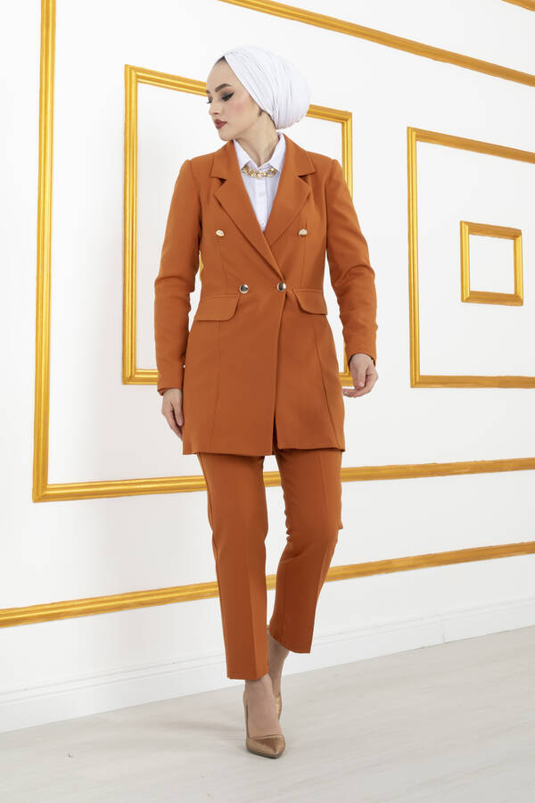 Business Ceket Pantolon Tesettür Takım Kiremit
