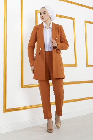 Business Ceket Pantolon Tesettür Takım Kiremit - Thumbnail