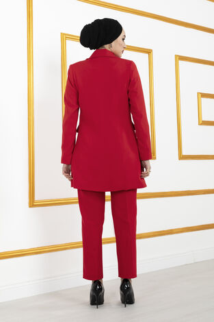 Business Ceket Pantolon Tesettür Takım Kırmızı - Thumbnail
