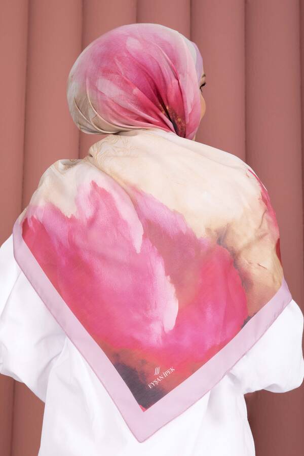 Büyük Floral Desen Şal Serisi Fuşya - 3