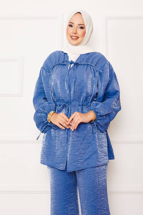 MD - Büzgü Detaylı Beli Tünelli Kimonolu Takım İndigo (1) MD - Büzgü Detaylı Beli Tünelli Kimonolu Takım İndigo (1)