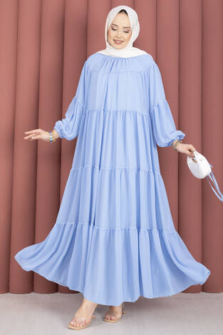 Büzgü Detaylı Kat Kat Elbise Bebe Mavisi - Thumbnail