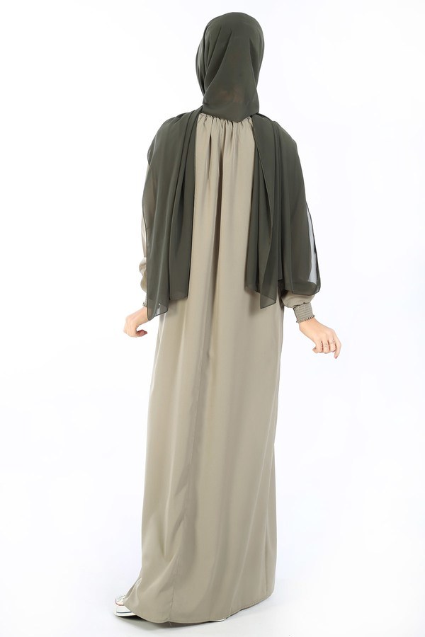 Büzgülü Genç Ferace Elbise 2528-1 Yeşil