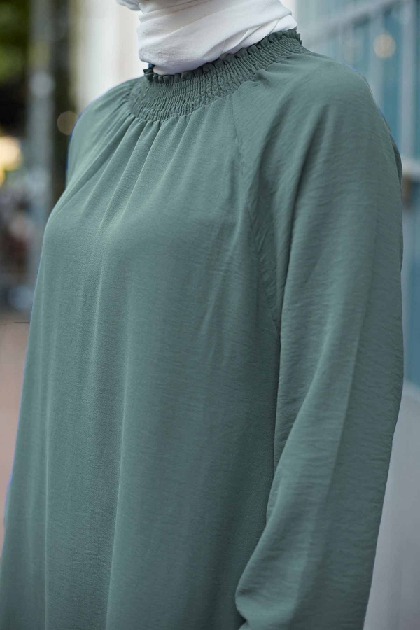 Büzgülü Ferace Elbise 100MD-1004 Mint