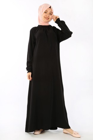 Büzgülü Genç Ferace Elbise 2528-6 siyah - Thumbnail