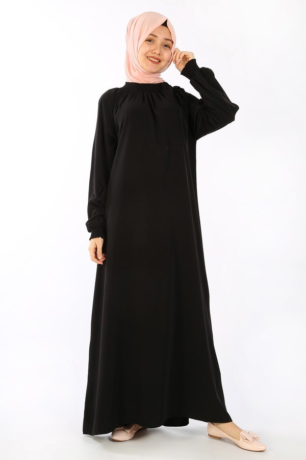 Büzgülü Genç Ferace Elbise 2528-6 siyah
