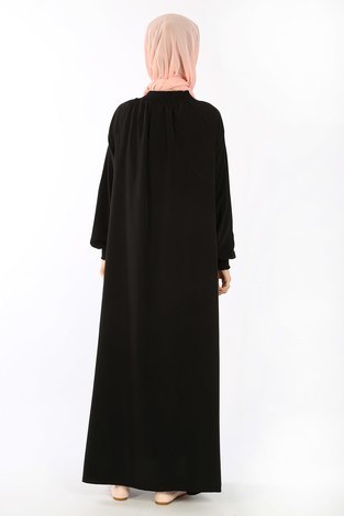 Büzgülü Genç Ferace Elbise 2528-6 siyah - Thumbnail