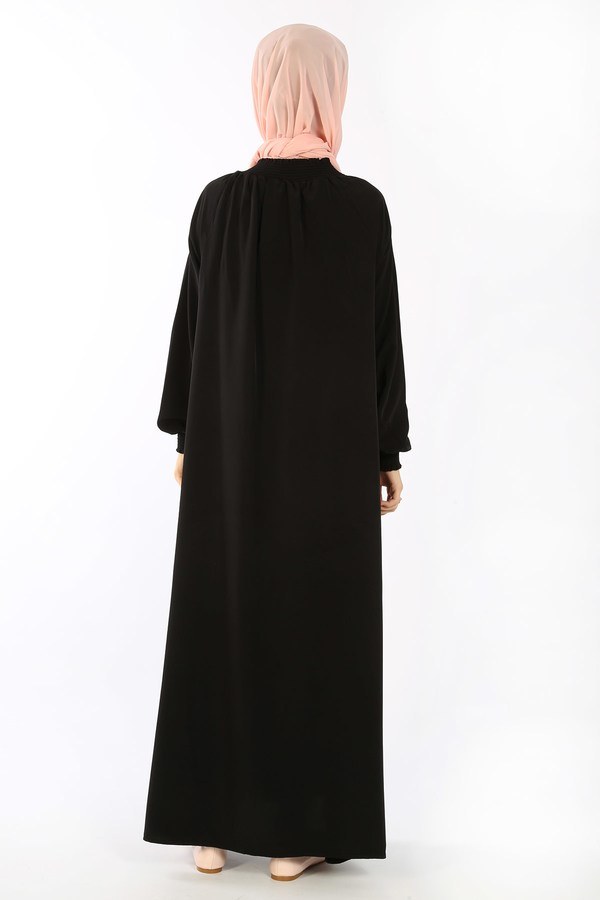 Büzgülü Genç Ferace Elbise 2528-6 siyah