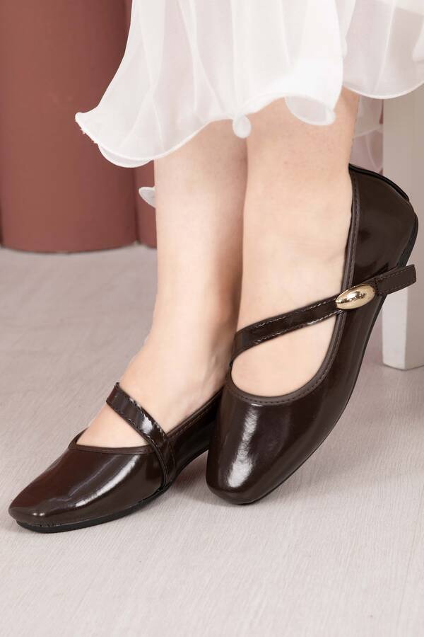 Srç - Çapraz Bantlı Mary Jane Babet Ayakkabı Kahve (1)