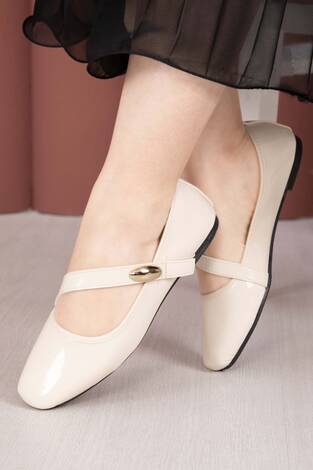 Çapraz Bantlı Mary Jane Babet Ayakkabı Krem