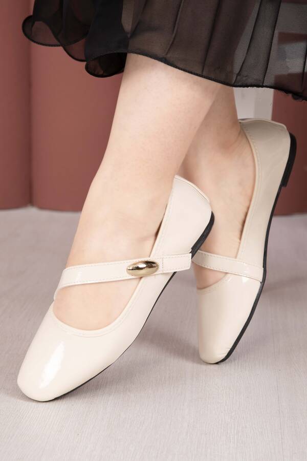 Srç - Çapraz Bantlı Mary Jane Babet Ayakkabı Krem