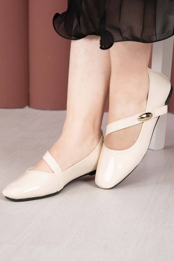Srç - Çapraz Bantlı Mary Jane Babet Ayakkabı Krem (1)