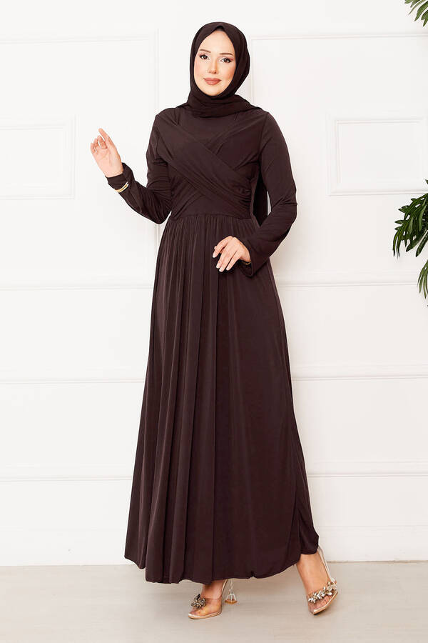 Çapraz Drape Detay Sandy Elbise Kahve Çapraz Drape Detay Sandy Elbise Kahve