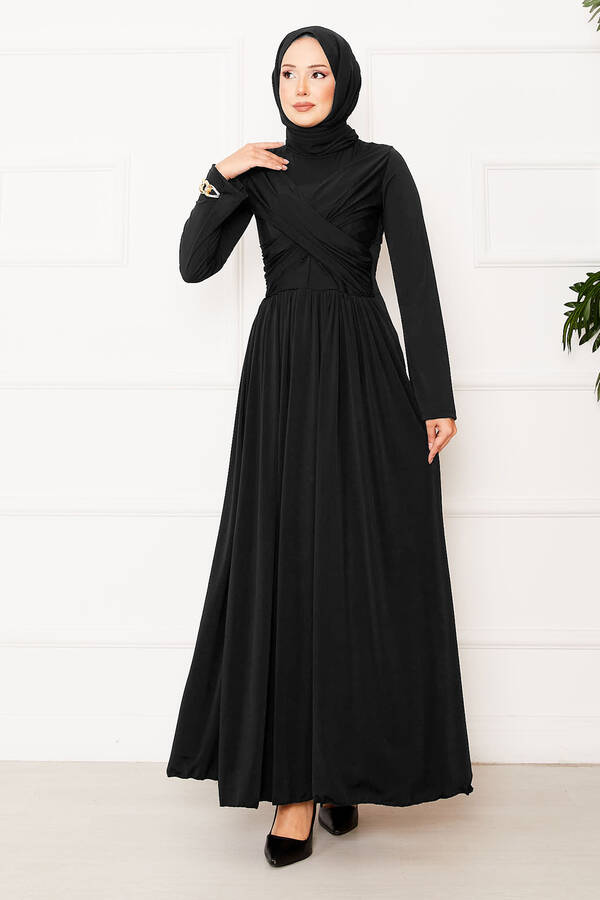 Çapraz Drape Detay Sandy Elbise Siyah Çapraz Drape Detay Sandy Elbise Siyah