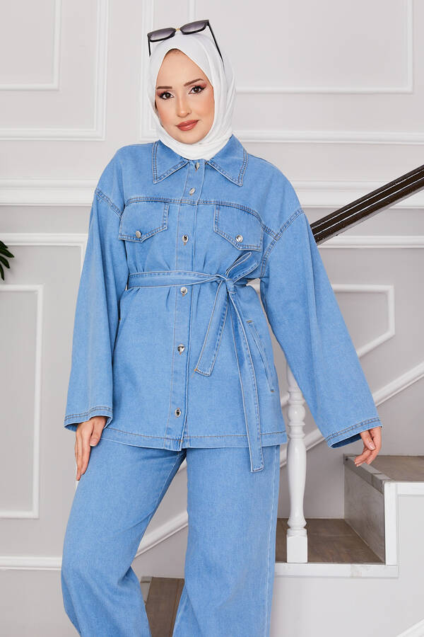 MD - Ceket Pantolon Tesettür Kot Takım Açık Mavi (1) MD - Ceket Pantolon Tesettür Kot Takım Açık Mavi (1)