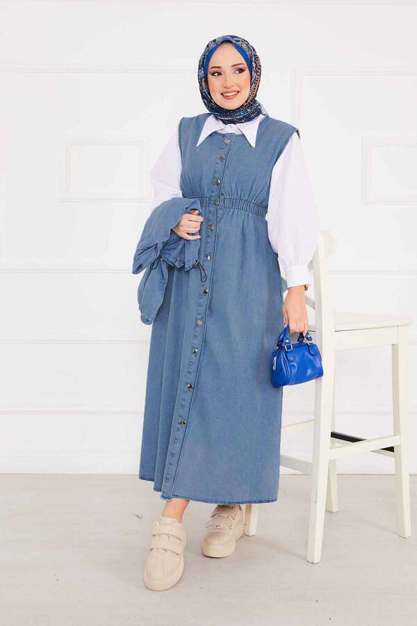 MD - Ceketli Elbise Kot Tesettür Takım Açık Mavi (1) MD - Ceketli Elbise Kot Tesettür Takım Açık Mavi (1)