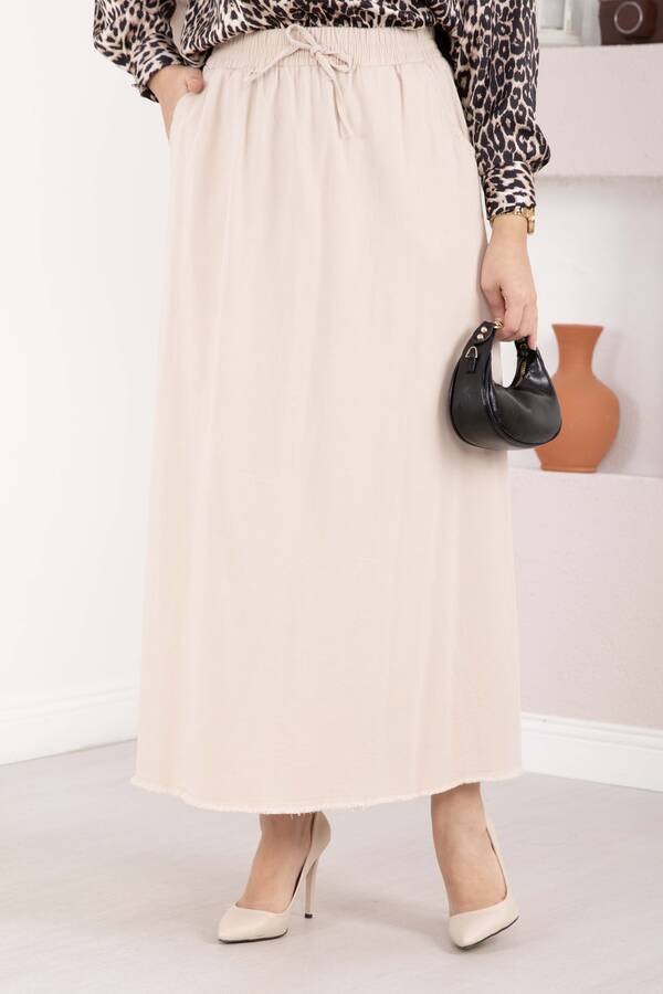Kç - Cep Detaylı Beli Lastikli Etek Bej (1)