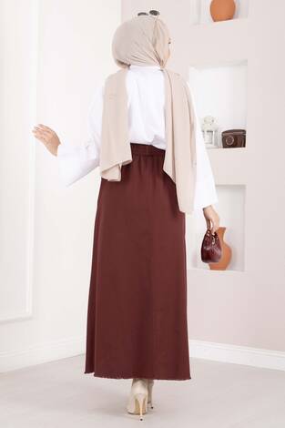 Cep Detaylı Beli Lastikli Etek Bordo - Thumbnail