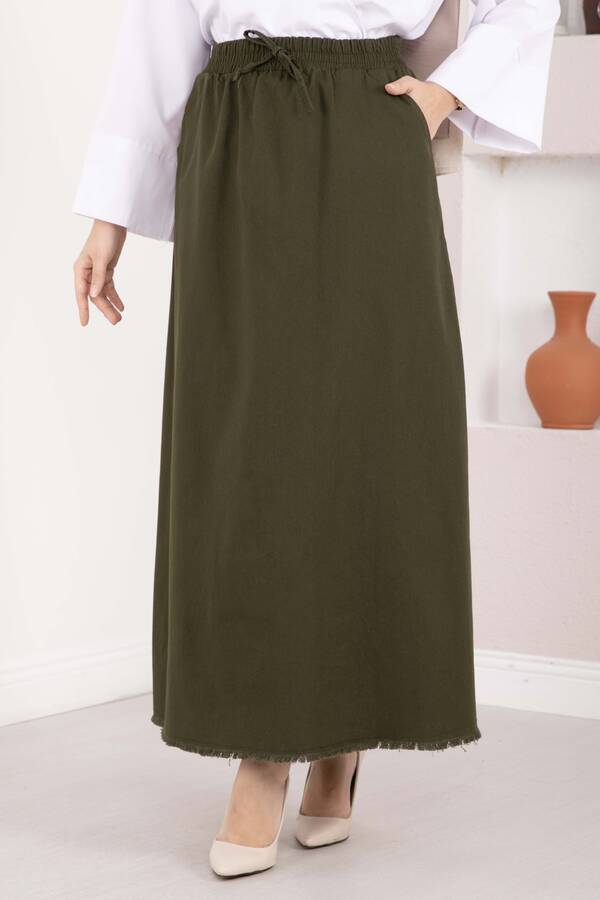 Kç - Cep Detaylı Beli Lastikli Etek Haki (1)