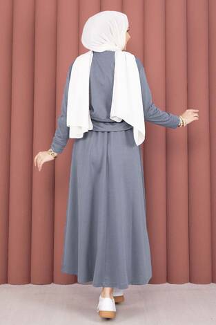 Cep Detaylı Crop & Etek İkili Takım Açık Gri - Thumbnail