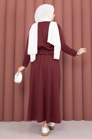 Cep Detaylı Crop & Etek İkili Takım Bordo - Thumbnail