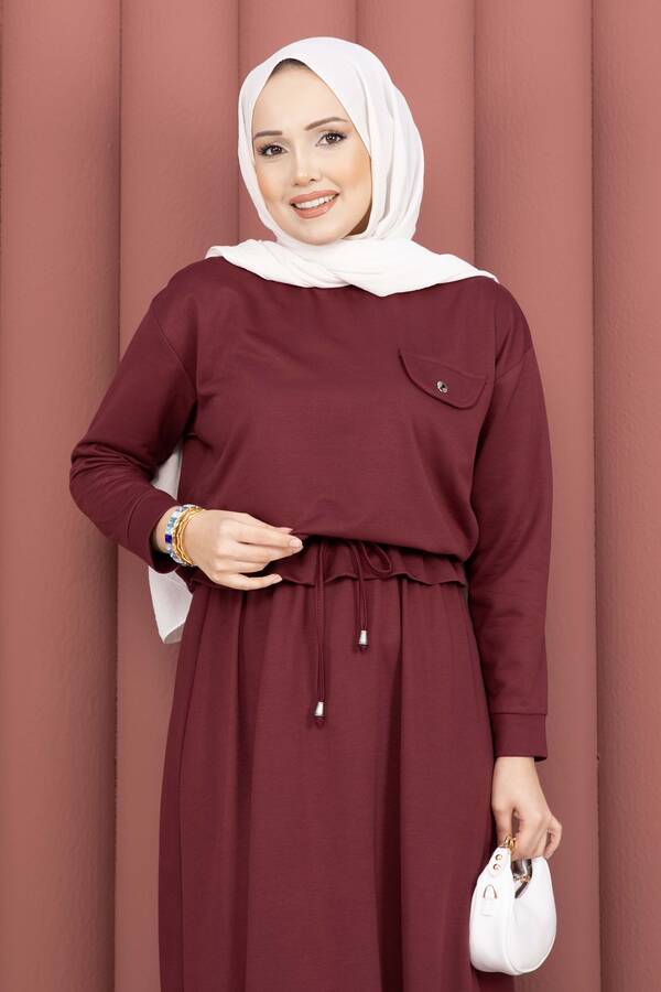 TK - Cep Detaylı Crop & Etek İkili Takım Bordo (1)