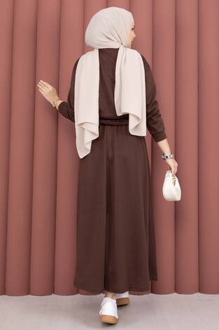 Cep Detaylı Crop & Etek İkili Takım Kahve - Thumbnail