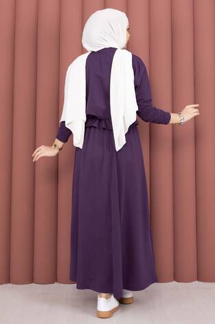 Cep Detaylı Crop & Etek İkili Takım Mürdüm - Thumbnail