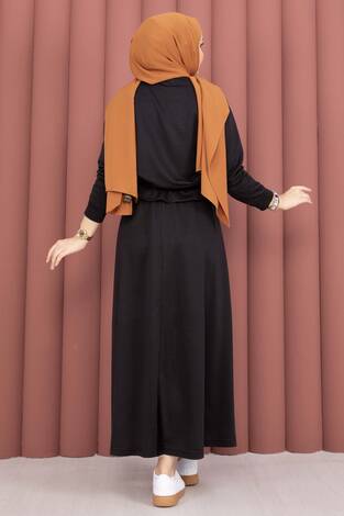 Cep Detaylı Crop & Etek İkili Takım Siyah - Thumbnail