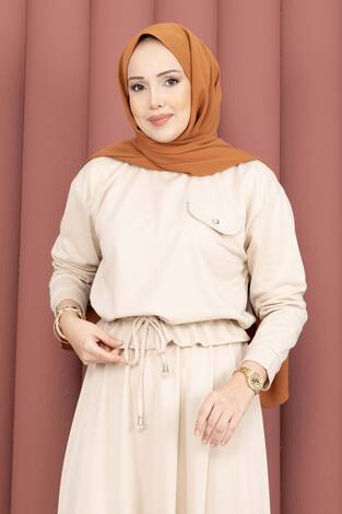 Cep Detaylı Crop & Etek İkili Takım Taş - Thumbnail