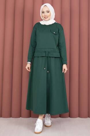 Cep Detaylı Crop & Etek İkili Takım Zümrüt - Thumbnail