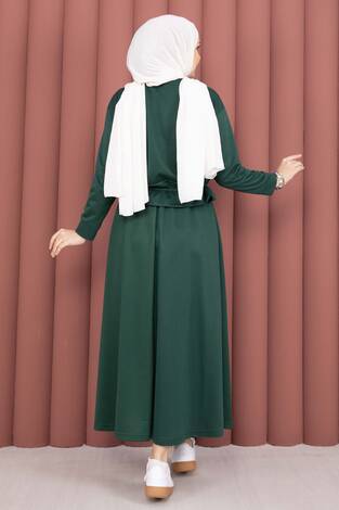 Cep Detaylı Crop & Etek İkili Takım Zümrüt - Thumbnail
