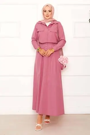 Cep Detaylı Etekli İkili Takım Pembe - Thumbnail