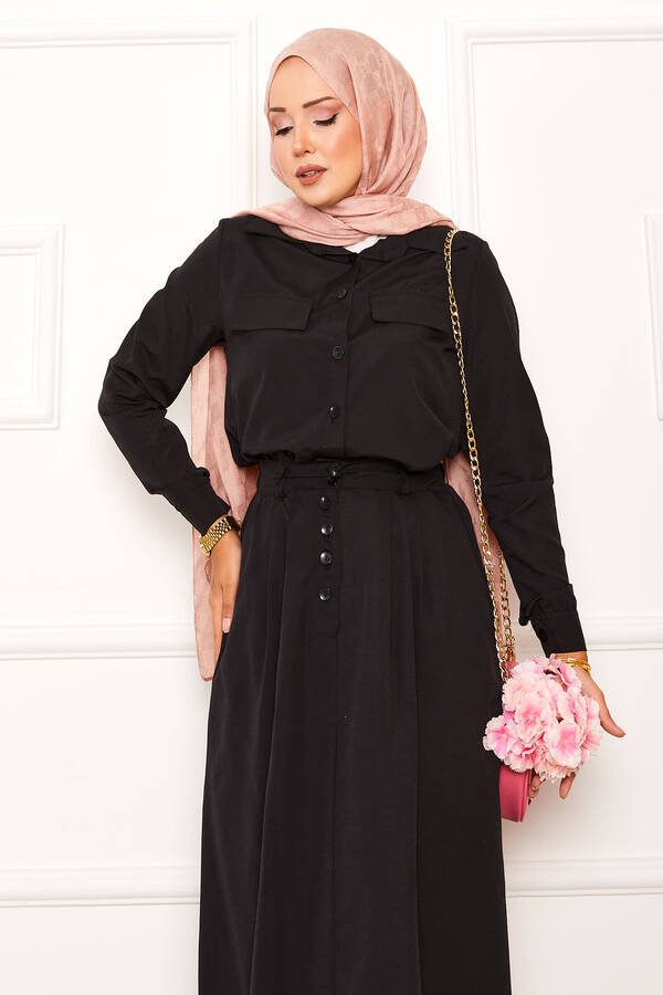 MD - Cep Detaylı Etekli İkili Takım Siyah (1) MD - Cep Detaylı Etekli İkili Takım Siyah (1)