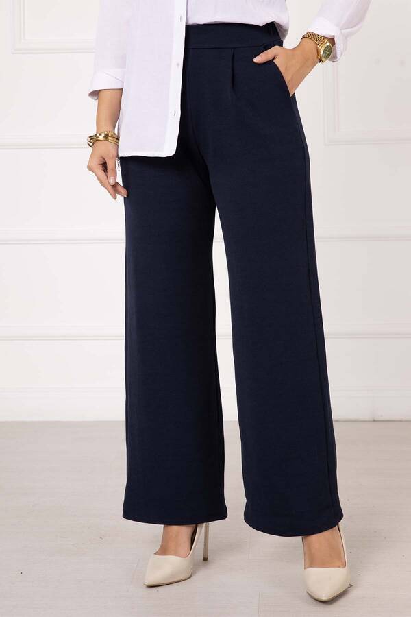 Mds - Cep Detaylı Pileli Palazzo Pantolon Lacivert (1)