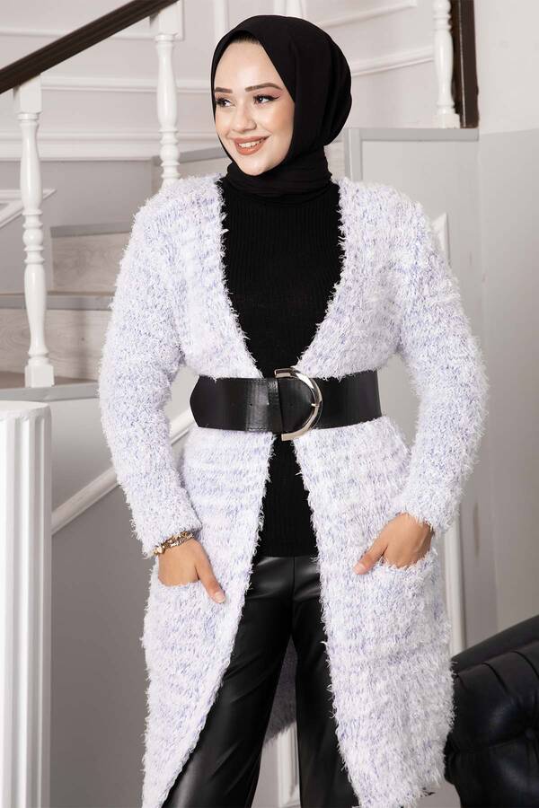 Özk - Cep Detaylı Sakallı Hırka Lila (1)