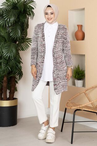 Cep Detaylı Sakallı Hırka Siyah - Thumbnail