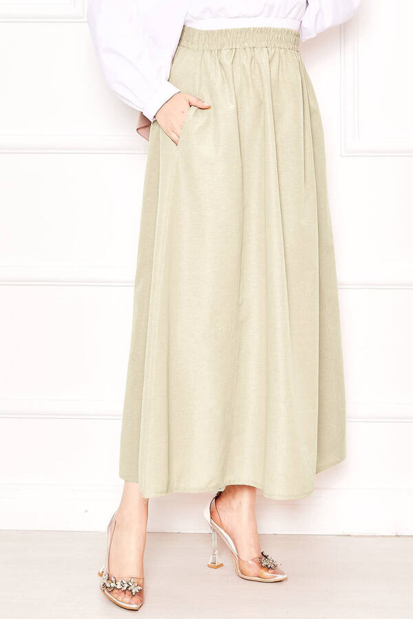 Kç - Cep Detaylı Spor Etek Açık Bej (1)