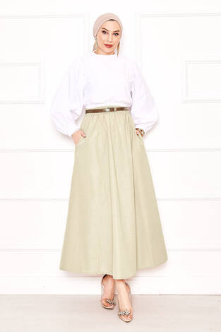 Cep Detaylı Spor Etek Açık Bej - Thumbnail