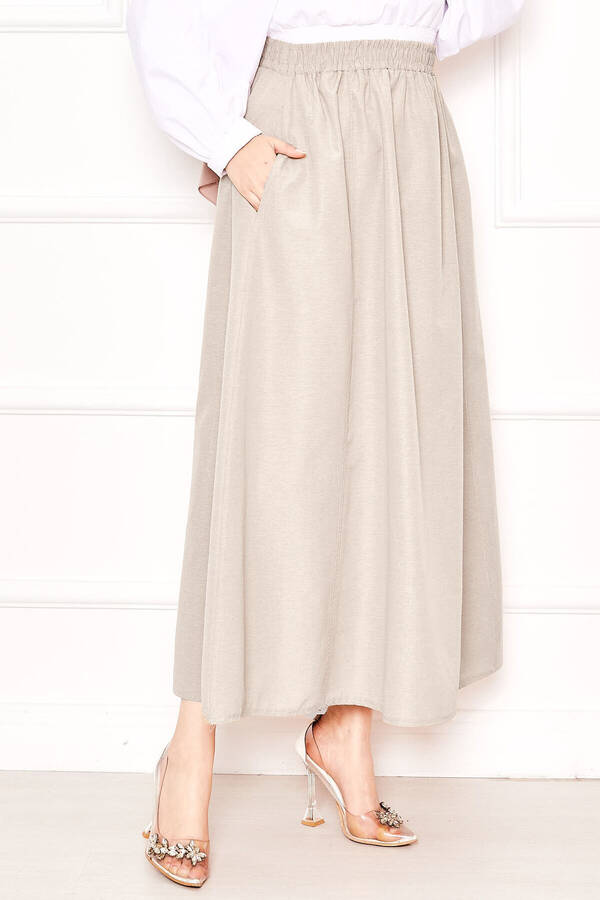 Kç - Cep Detaylı Spor Terikoton Etek Bej (1) Kç - Cep Detaylı Spor Terikoton Etek Bej (1)